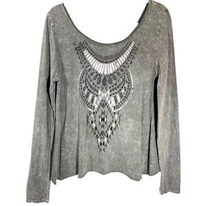 Sage Green Lace Embellished Fairy Grunge Long Sleeve Swing Top Size M